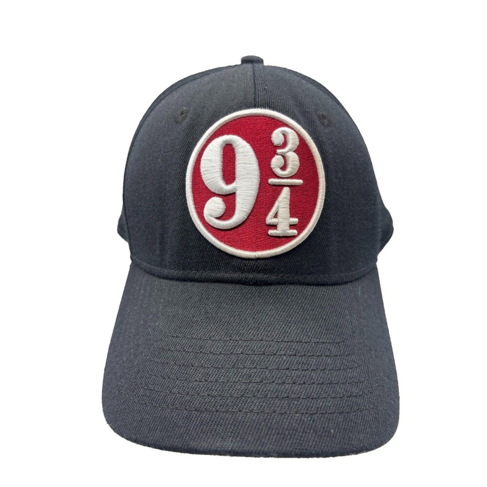 Harry Potter Platform 9 3/4 Fitted Flex Fit Hat Black Crimson Red Underbrim